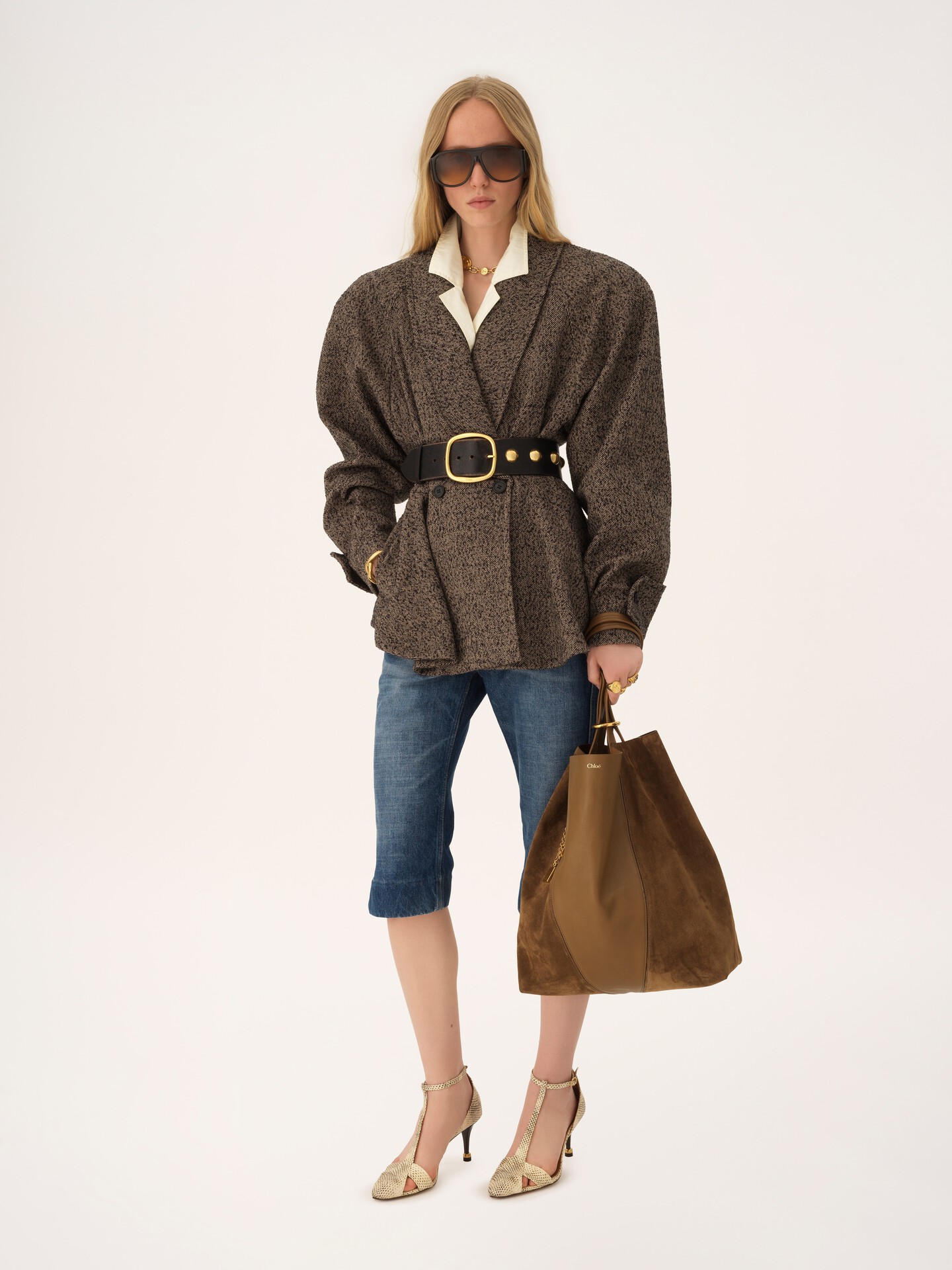 Large Chlo&eacute; Spin tote bag in grained and suede leather - 7
