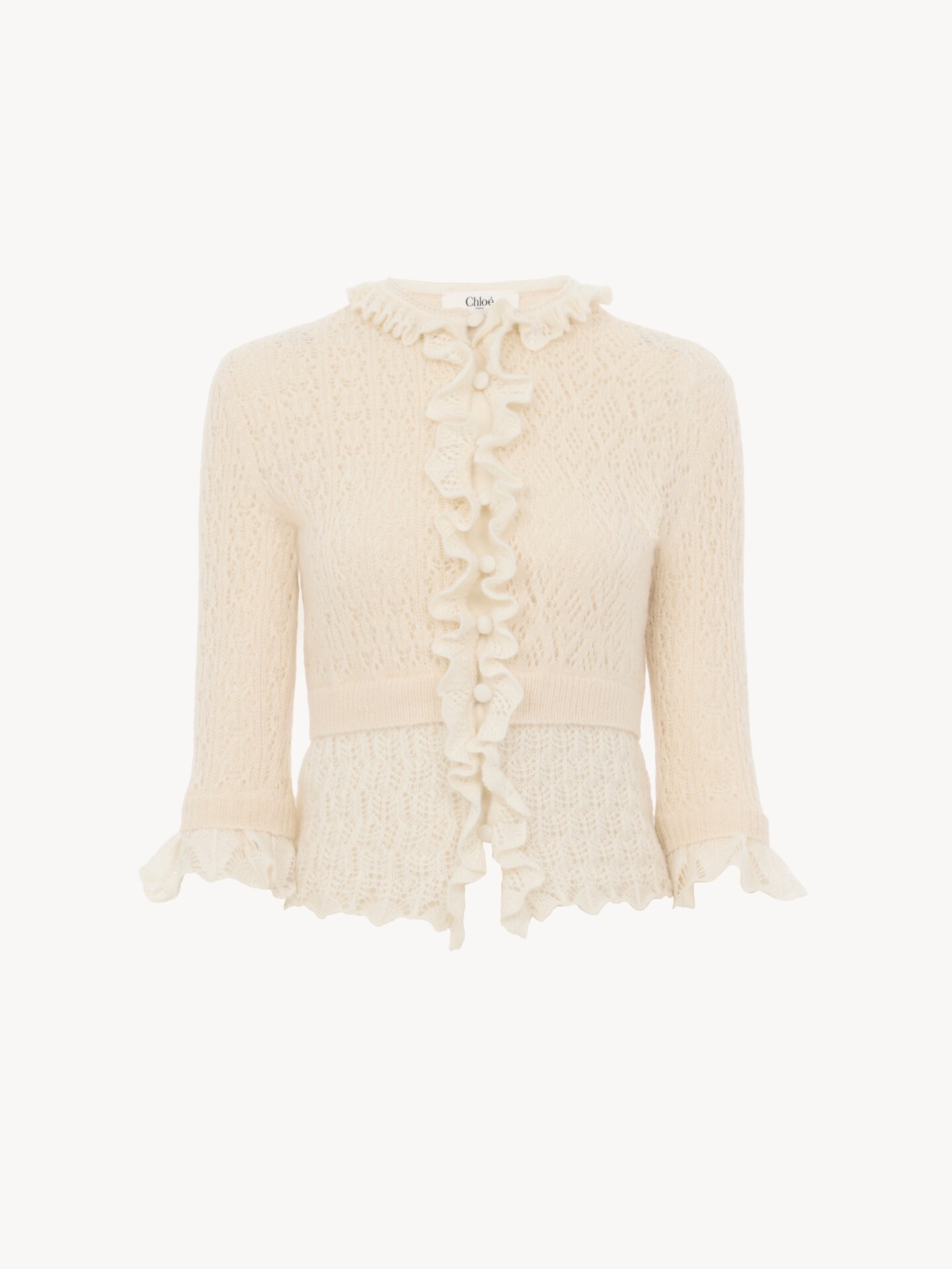 Cropped ruffled jumper in an alpaca wool & silk knit - 2