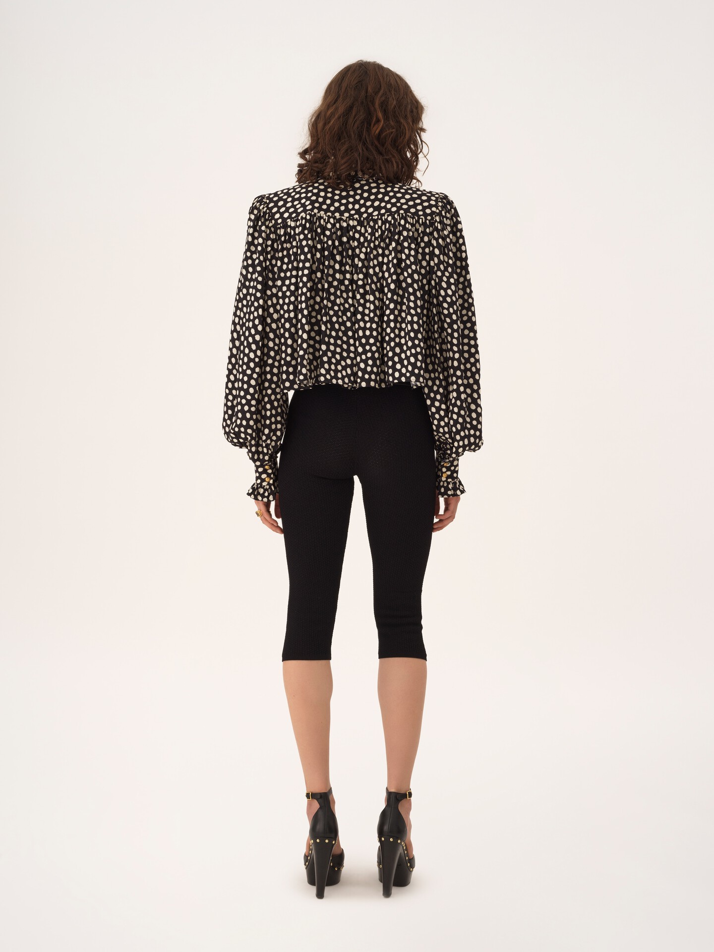 Maxi gathered high-neck top in silk jacquard - 7