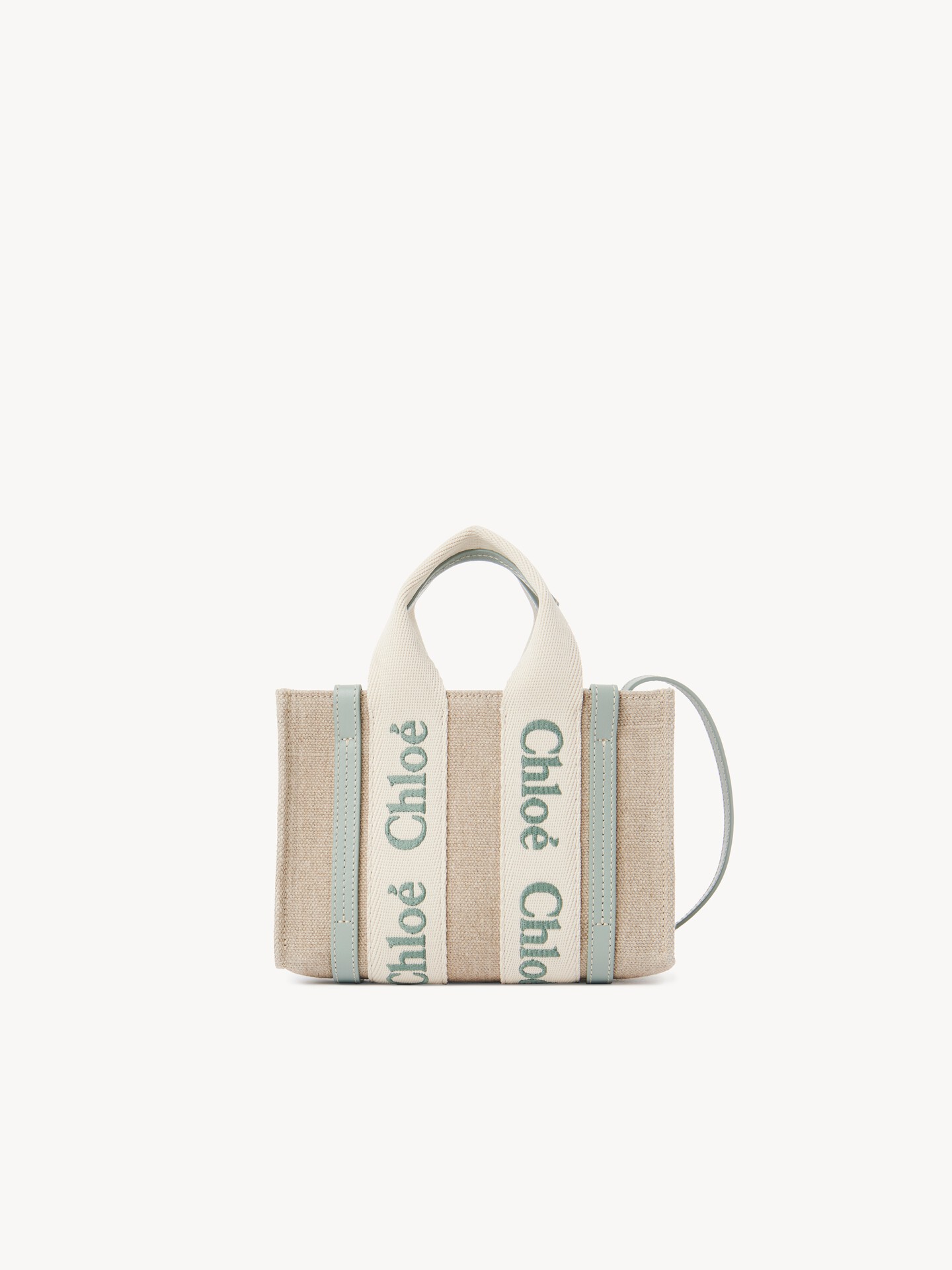 Mini Woody tote bag in linen & leather - 2