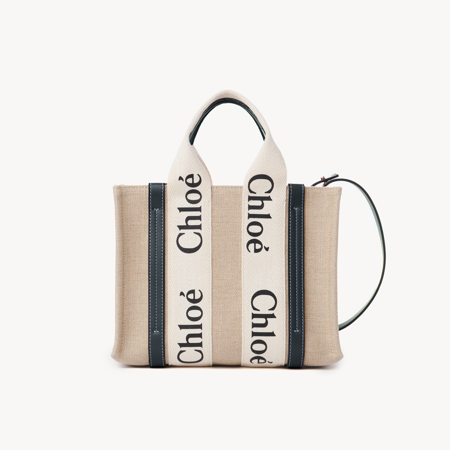 Small Woody tote bag in linen - 8