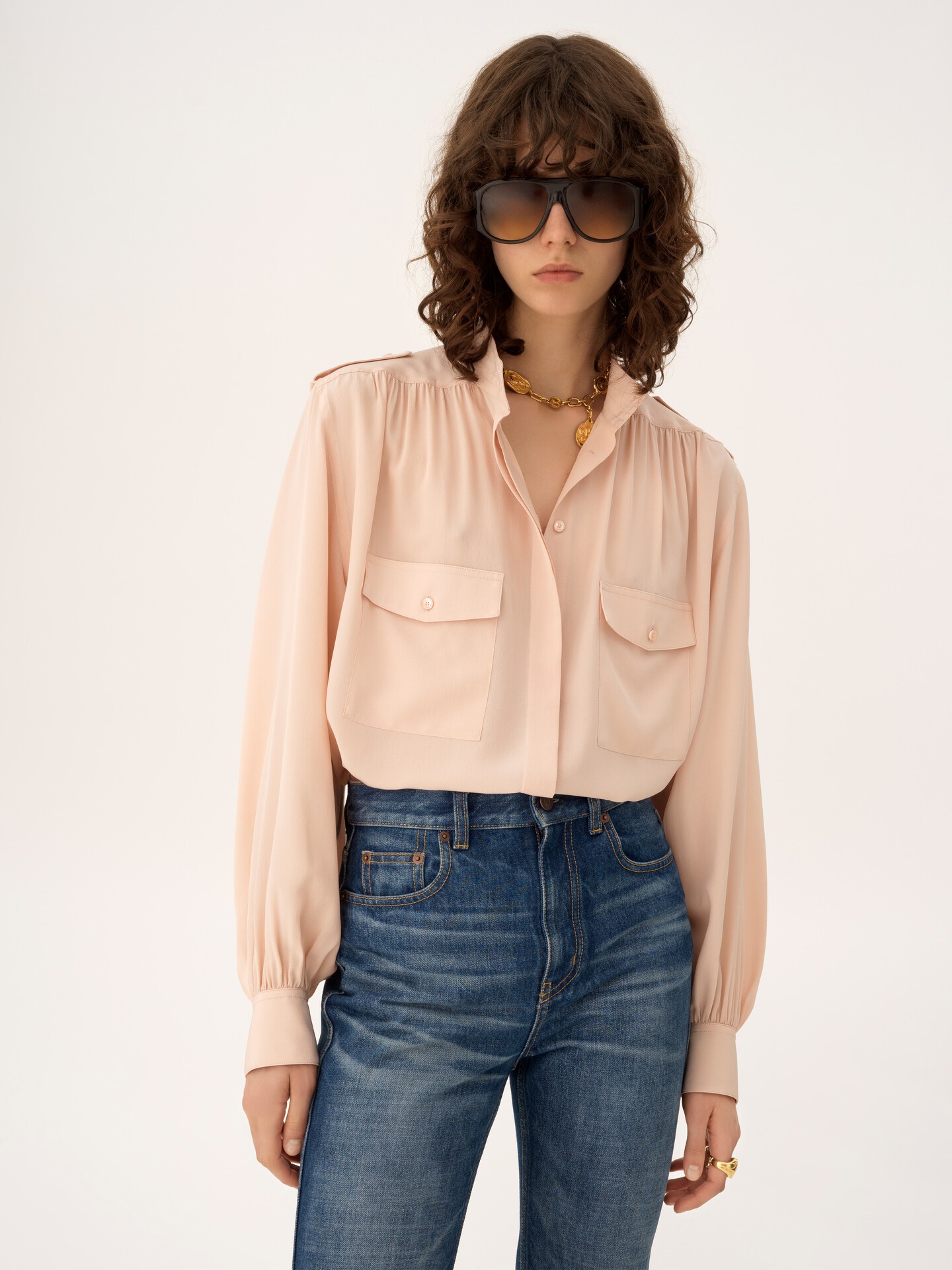 Gathered blouse in cr&ecirc;pe de chine - 4