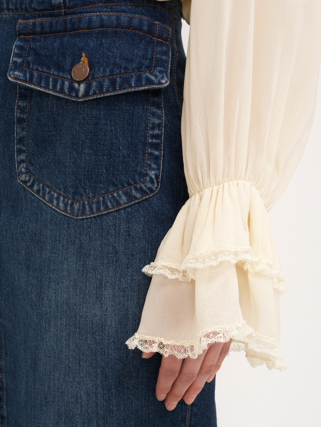 Front-slit midi skirt in denim - 6