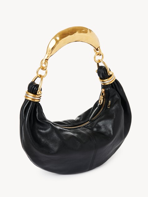 Small Bracelet Hobo Bag in grained leather