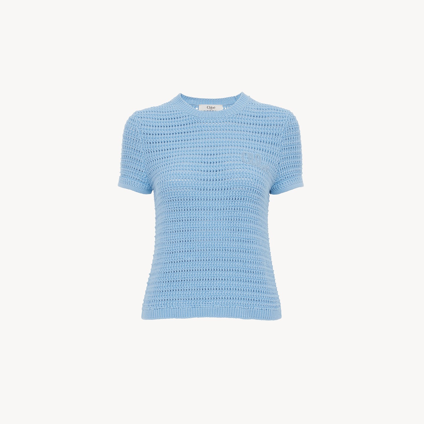Crew-neck logo top in cotton crochet knit - 7