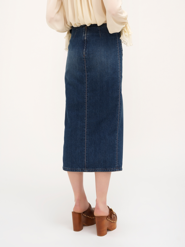 Front-slit midi skirt in denim - 5