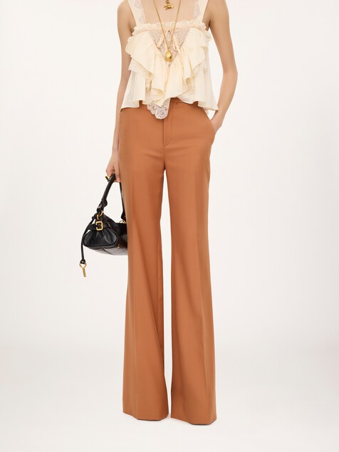 High-rise flared trousers in wool gabardine