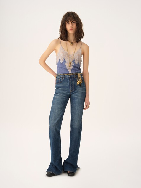 Camisole top in silk jacquard & lace