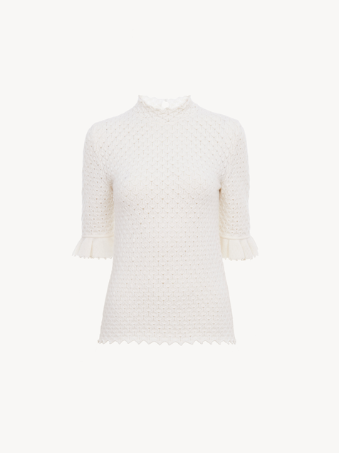 Short-sleeve sweater in wool & cashmere knit
