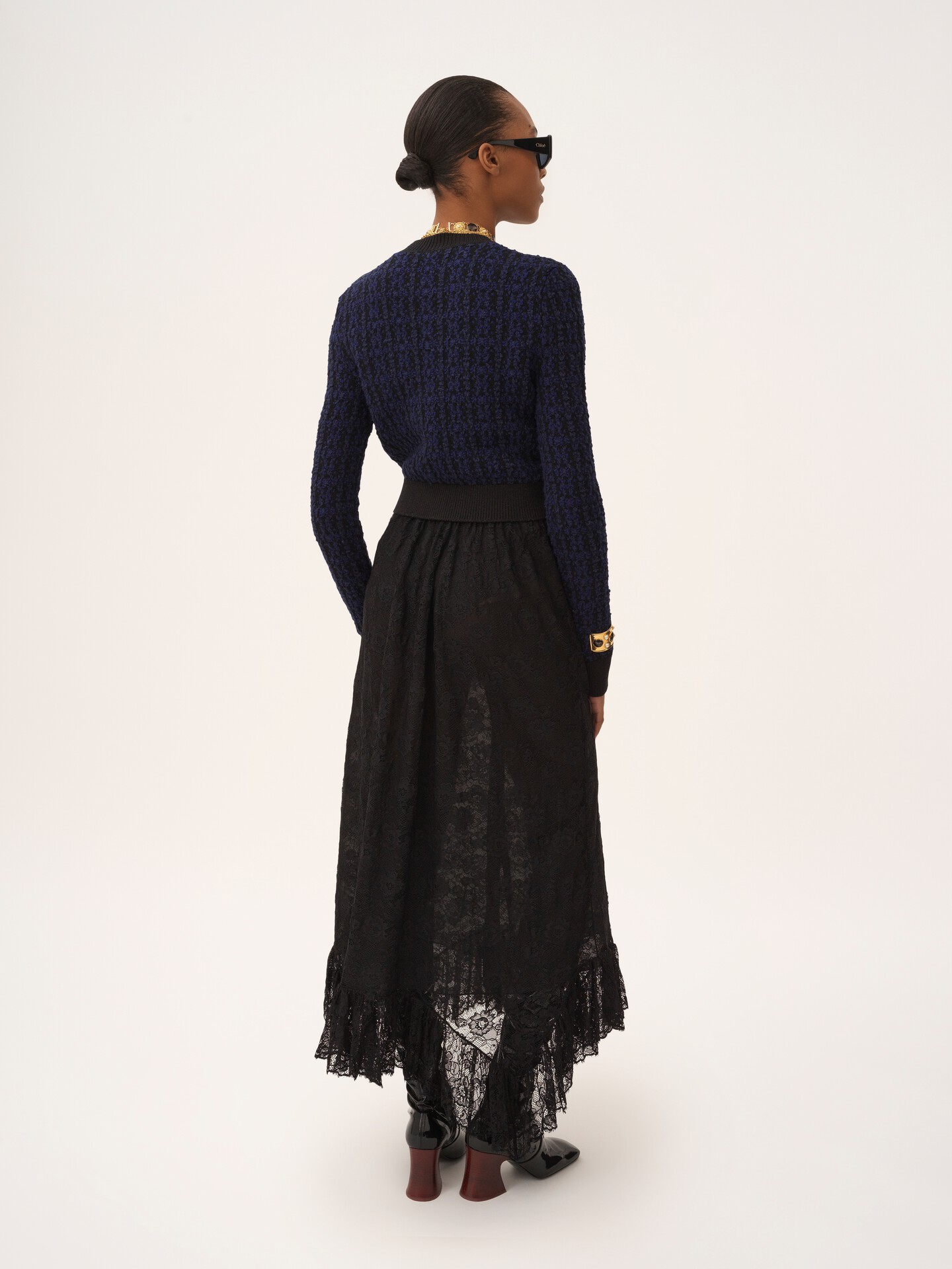 Ruffled midi skirt in floral lace jacquard - 3