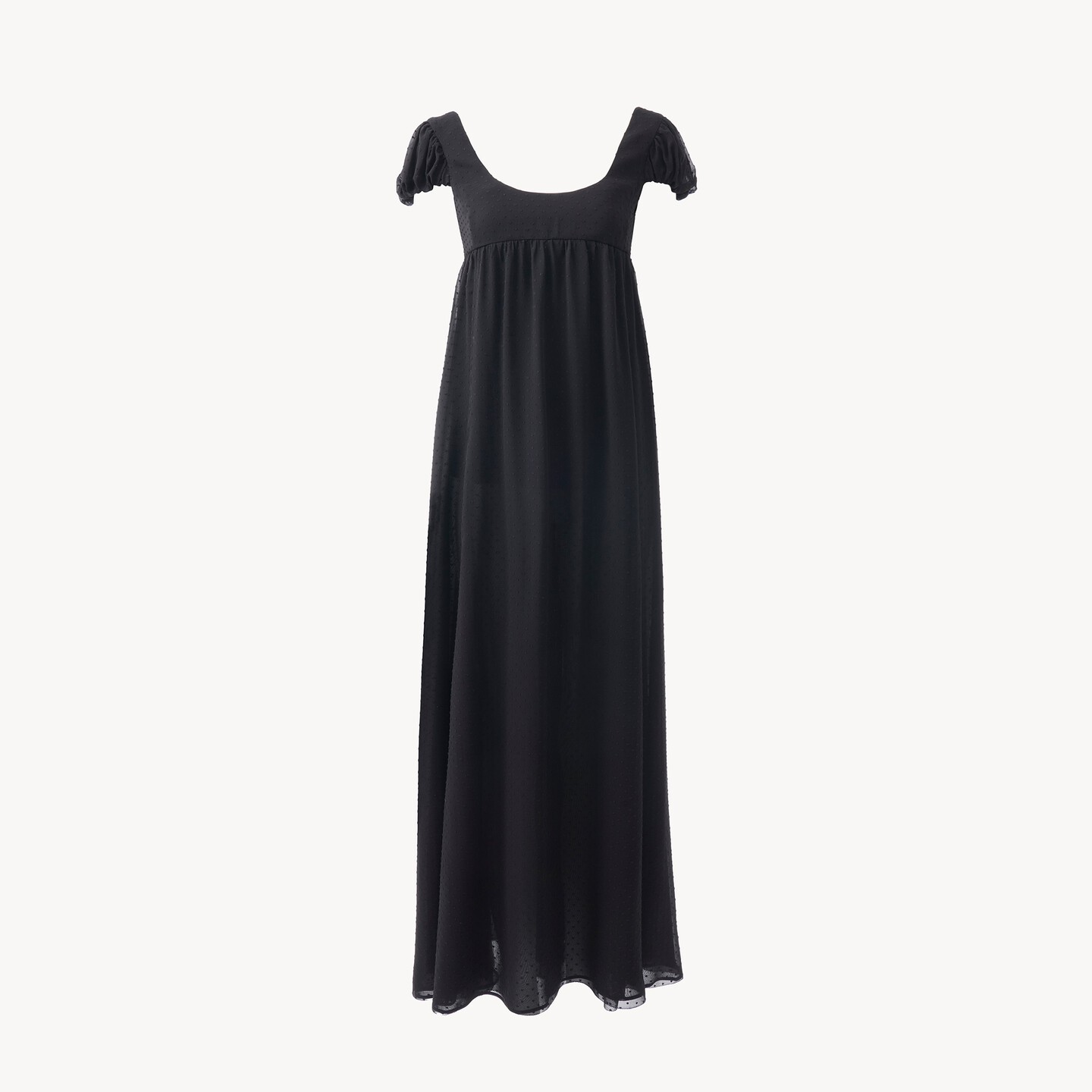 Puff-sleeve long dress in silk plumetis - 8