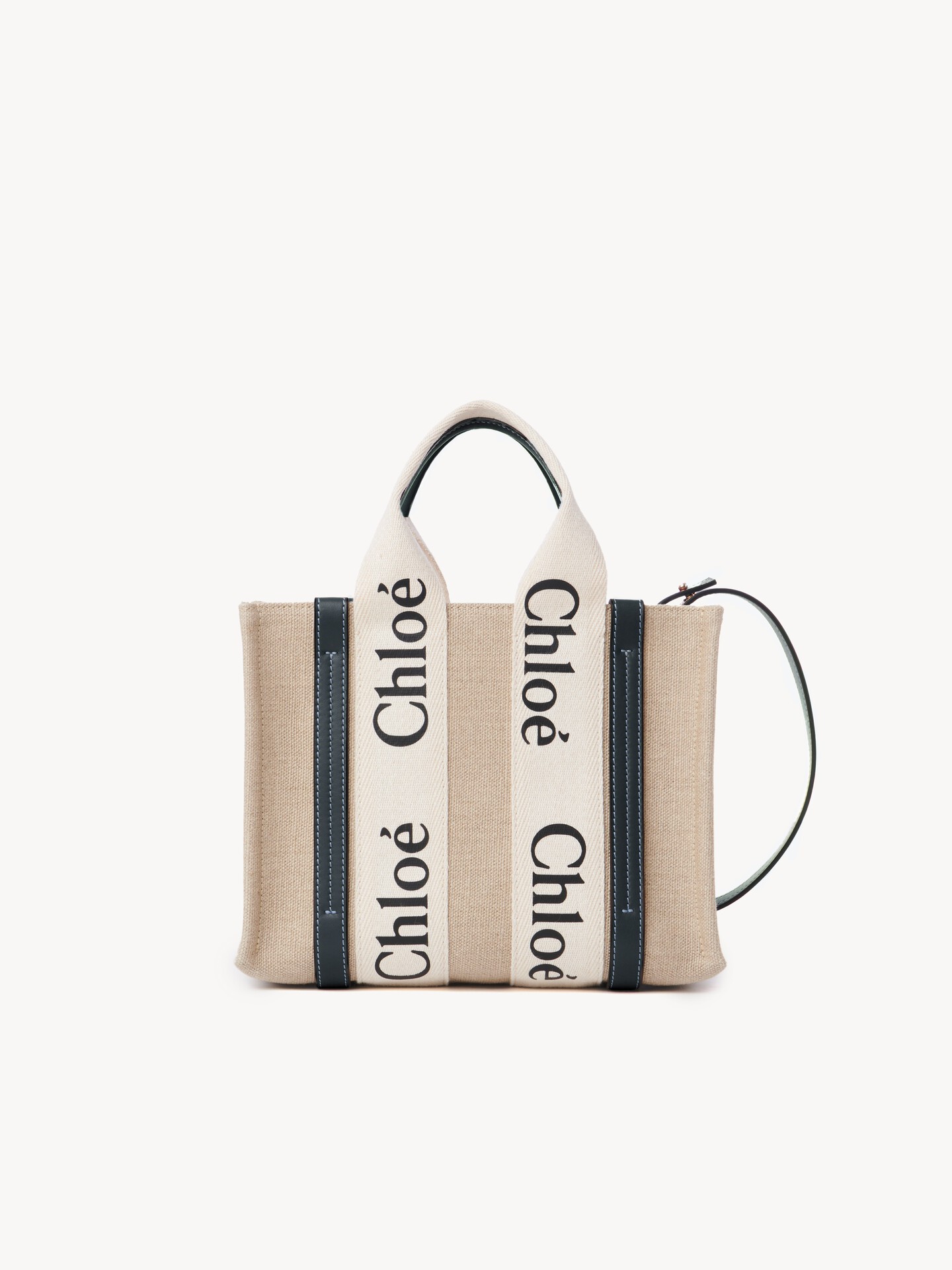Small Woody tote bag in linen - 2