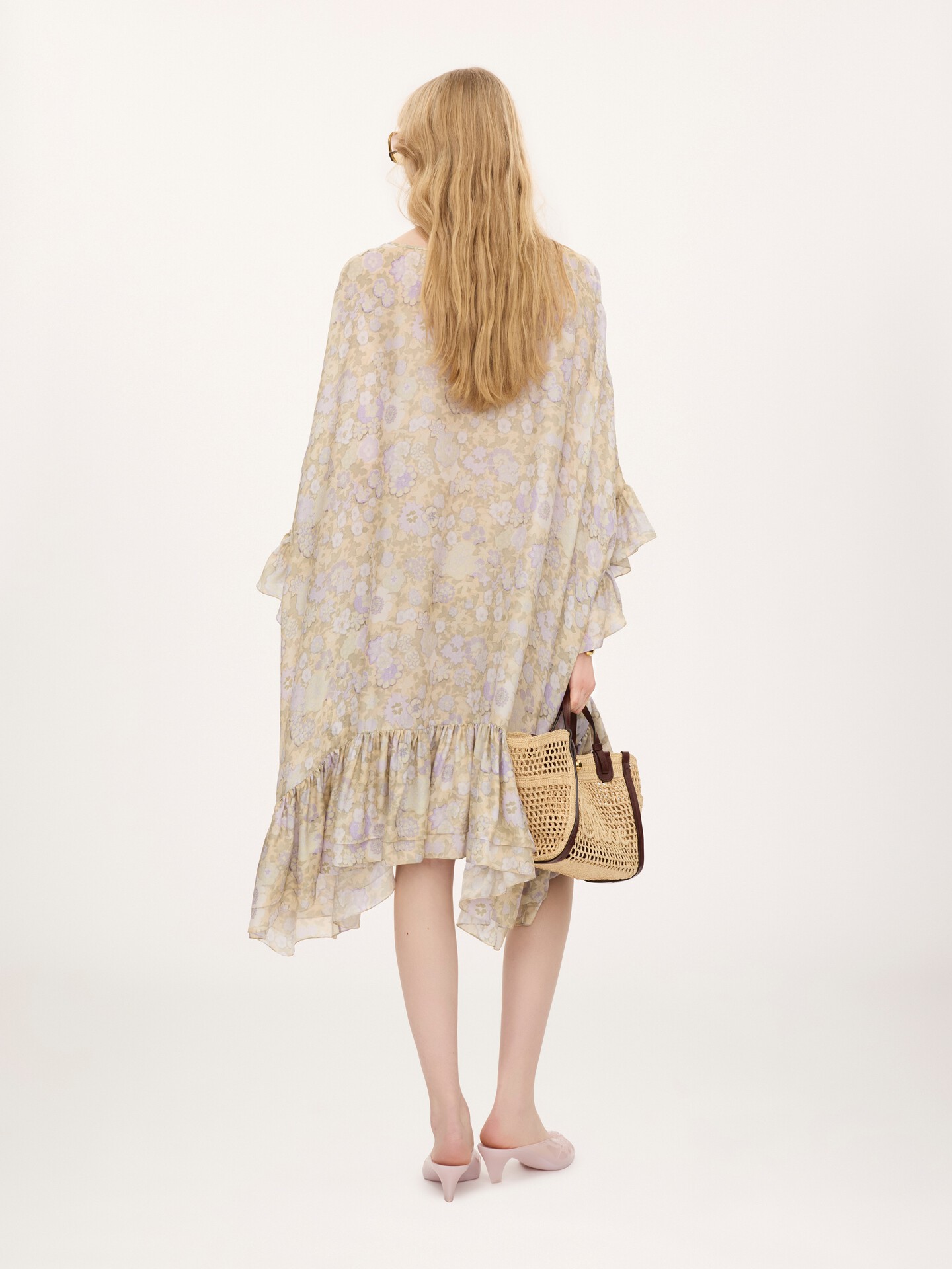 Knee-length ruffled kaftan in silk charmeuse - 6