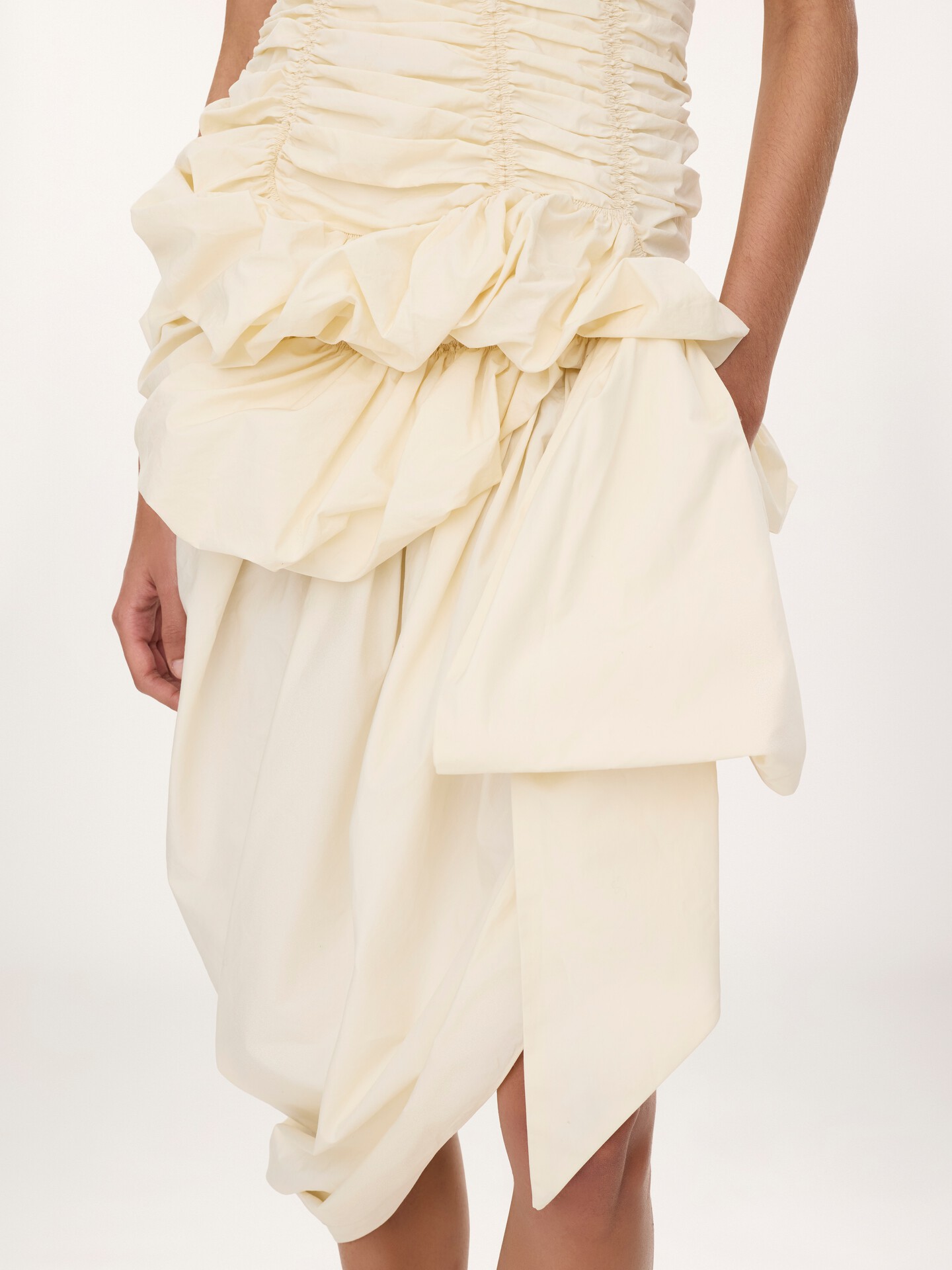 Ruched bustier midi dress in cotton poplin - 4
