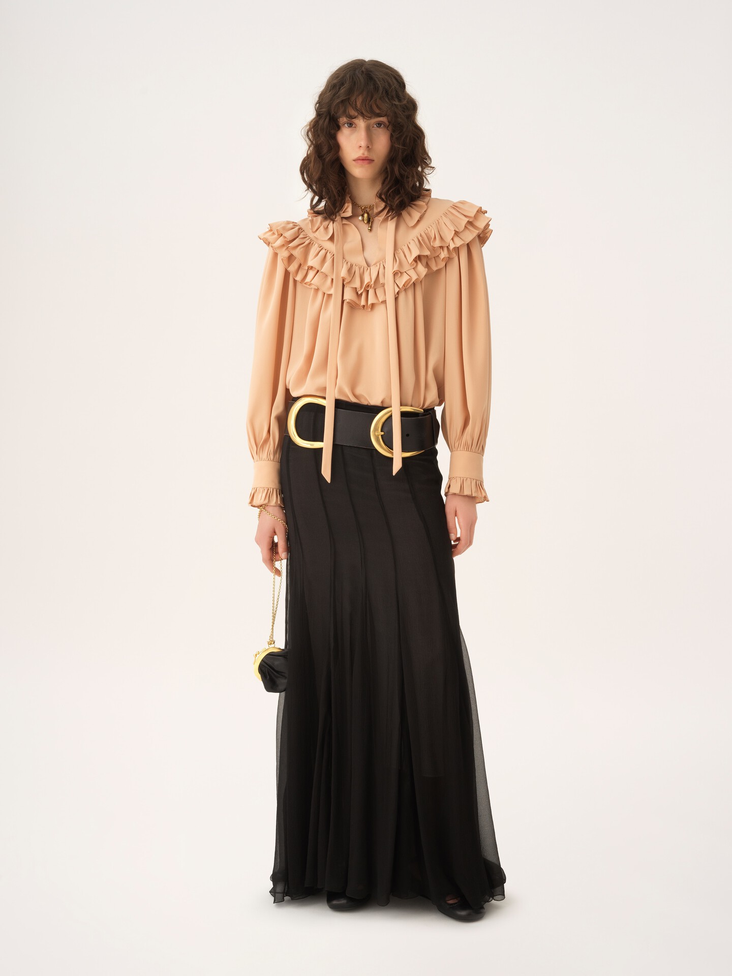 Oversized ruffle top in crêpe de chine - 3