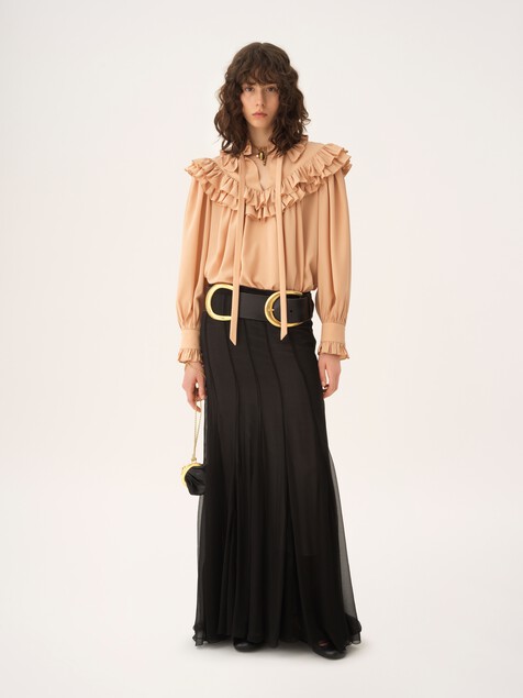 Oversized ruffle top in crêpe de chine