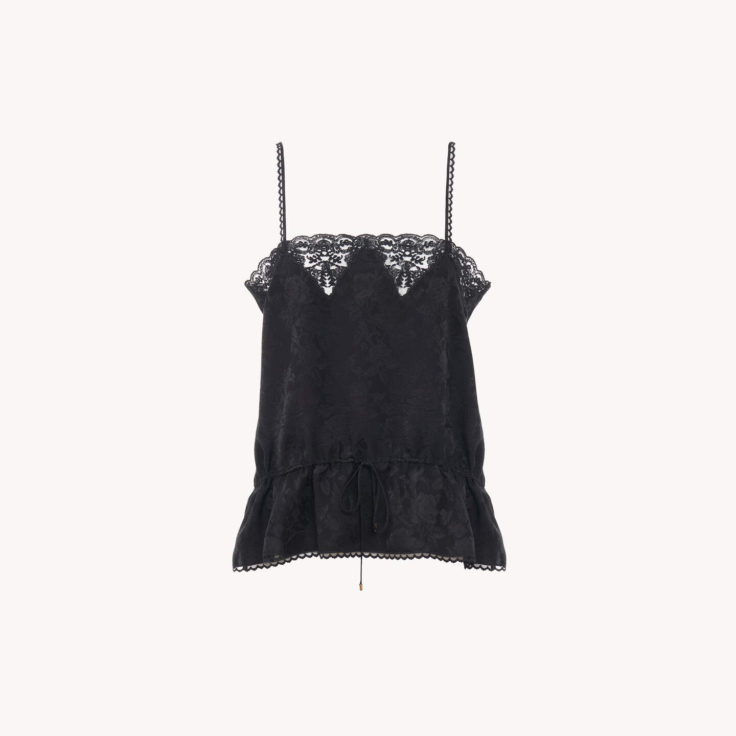 Drawstring camisole top in silk jacquard & lace - 8