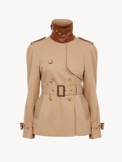Short trench coat in cotton gabardine