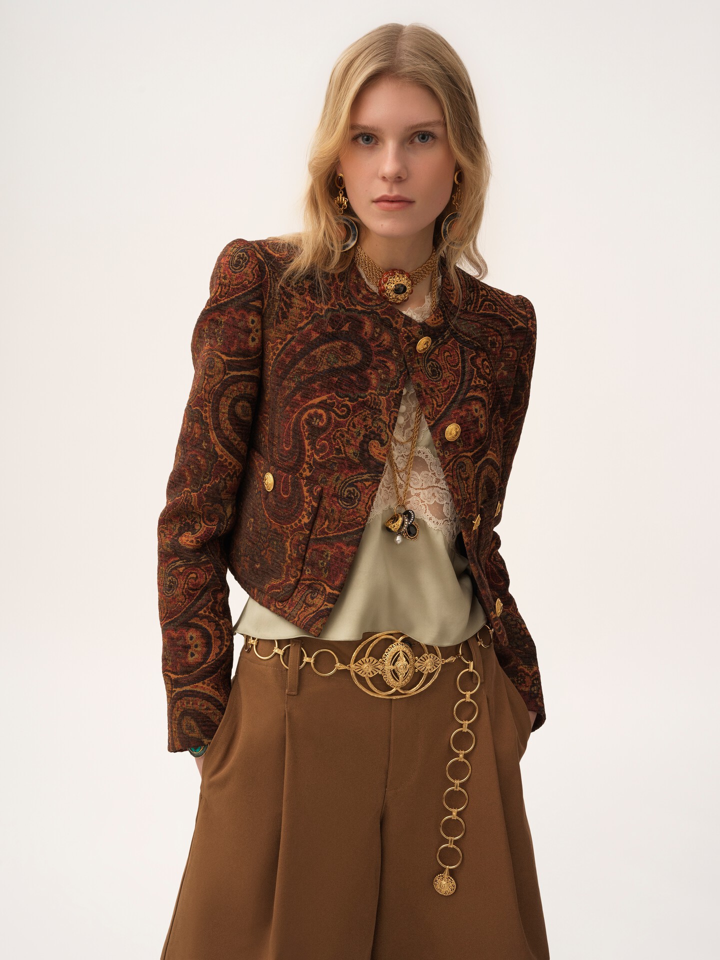 Boxy collarless jacket in tapestry jacquard - 6