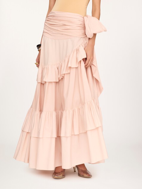 Long ruffled skirt in cotton poplin