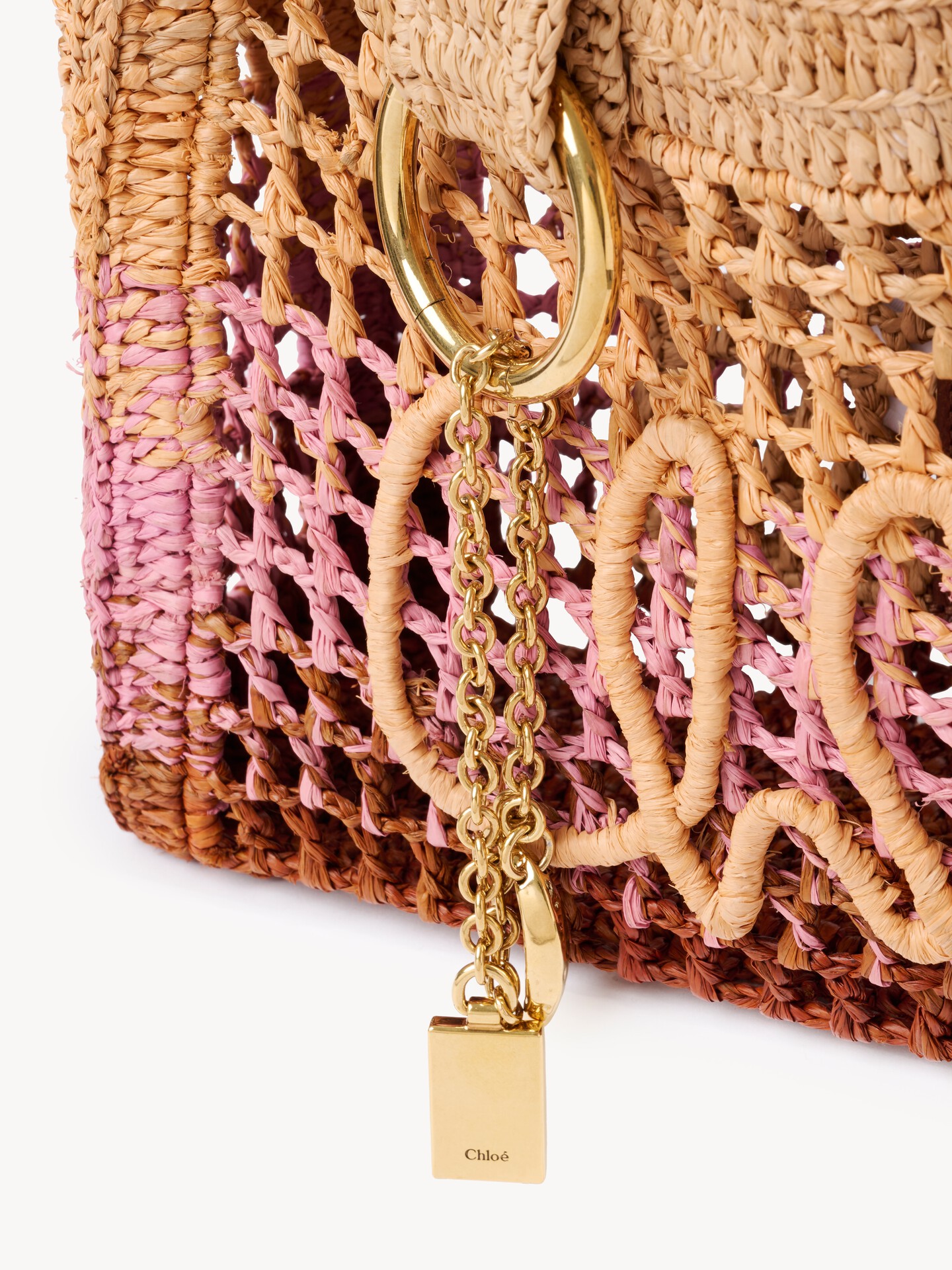 Small Summer Banana east-west tote bag with strap in raffia - 7