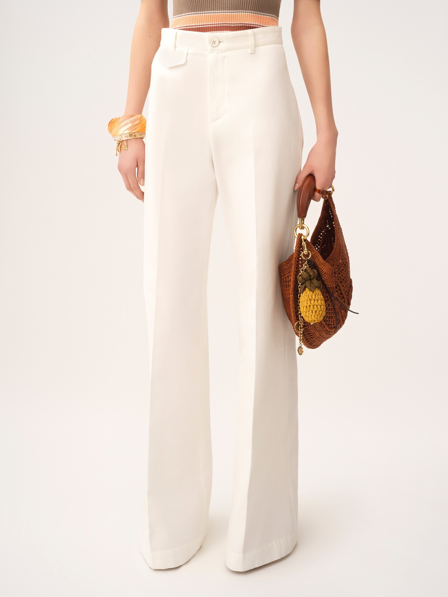 High-rise flared trousers in cotton canvas - 4