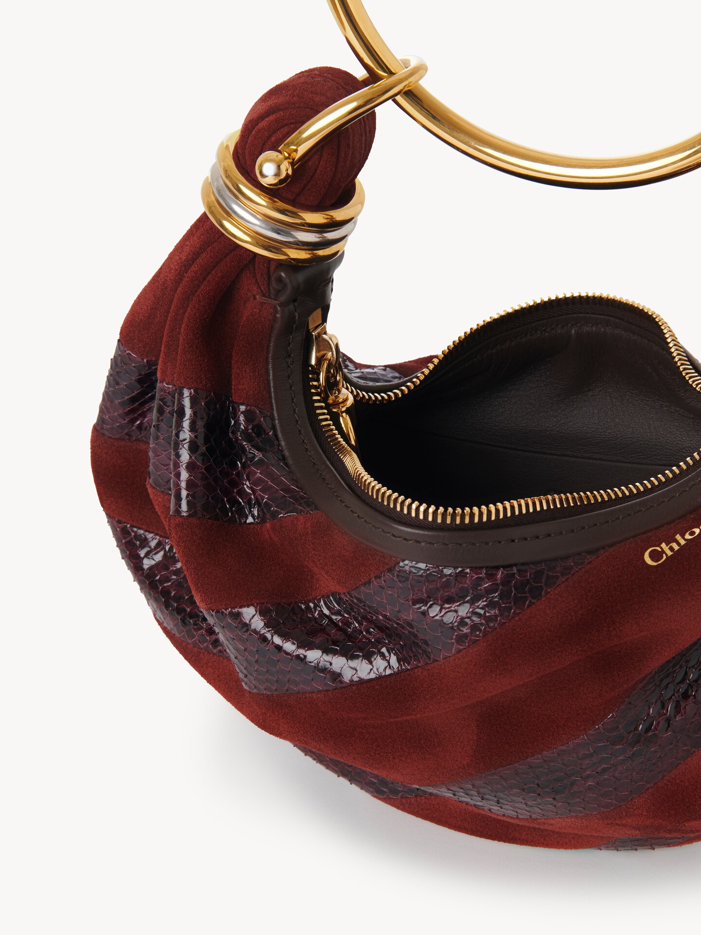 Mini Bracelet Hobo bag in suede leather & snakeskin - 7