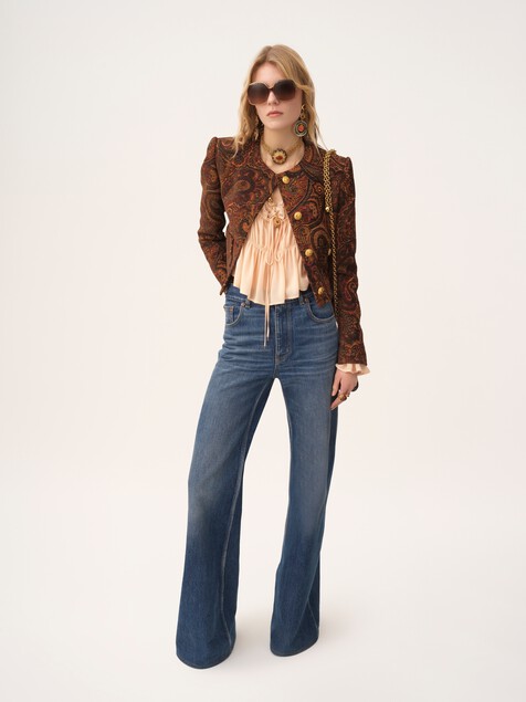 Scoop-neck cropped top in silk georgette & lace