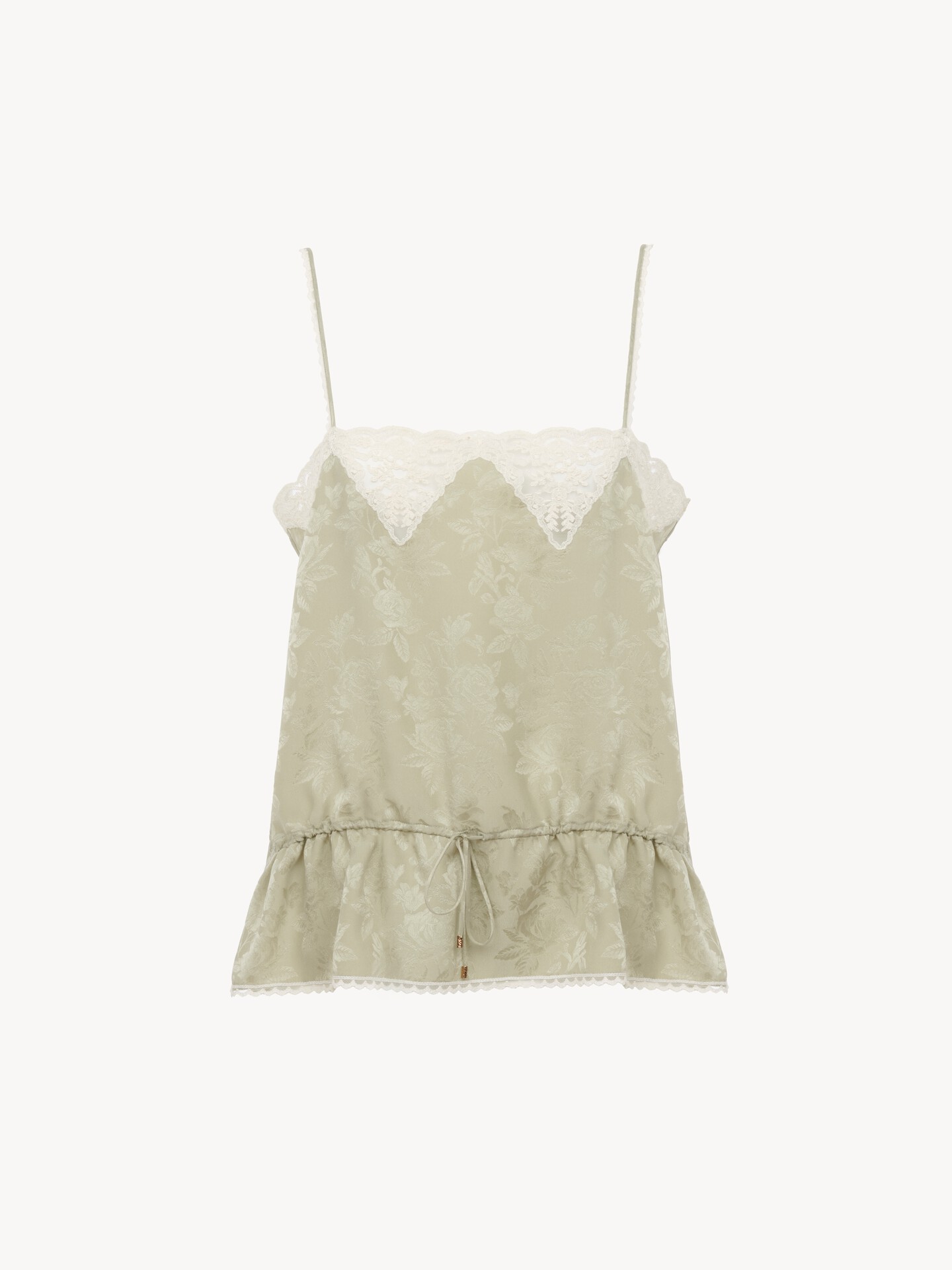 Drawstring camisole top in silk jacquard & lace - 1