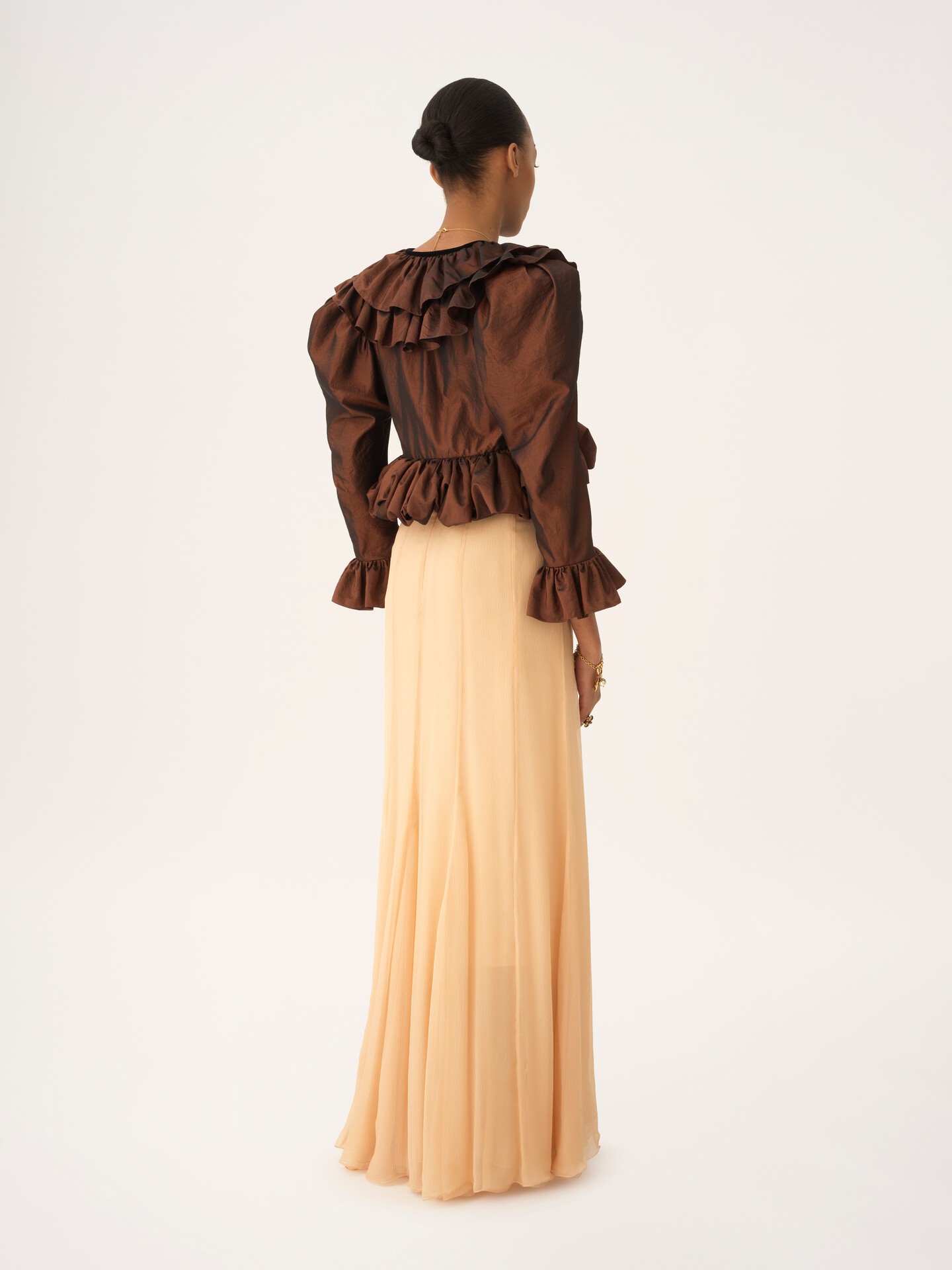 Cropped V-neck ruffle top in washed silk taffeta - 6