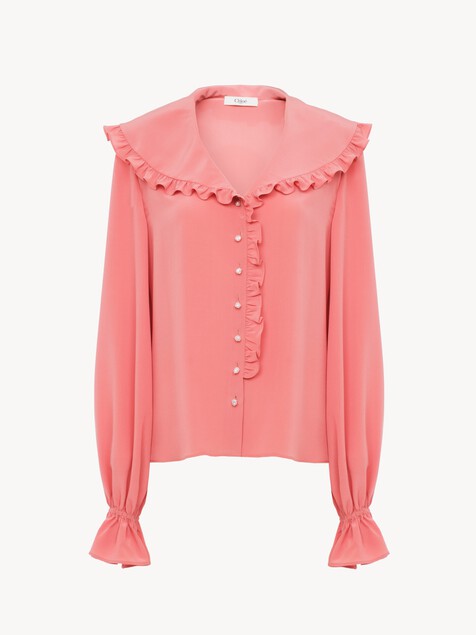 Fluid ruffled blouse in crêpe de chine