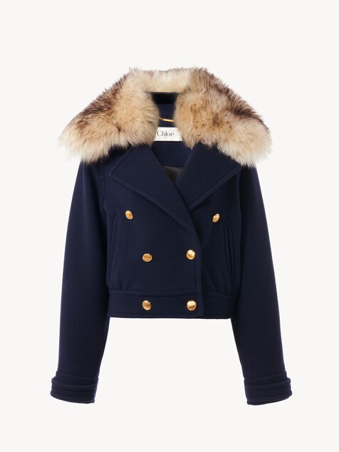 Short boxy double-breasted coat in wool
