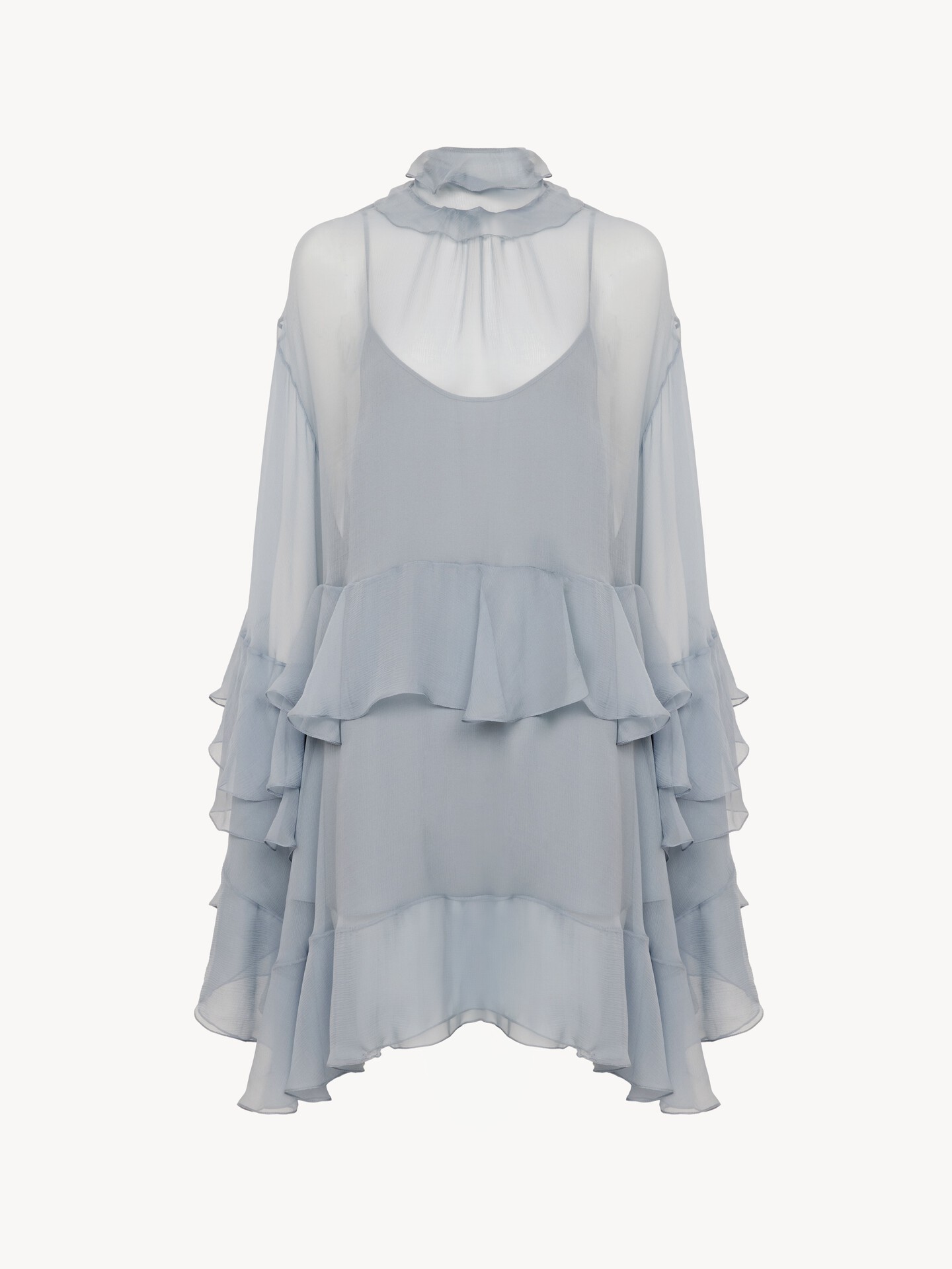 Ruffled mini dress in silk mousseline - 2