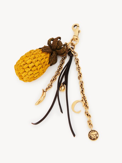Pineapple bag charm in raffia, metal & leather