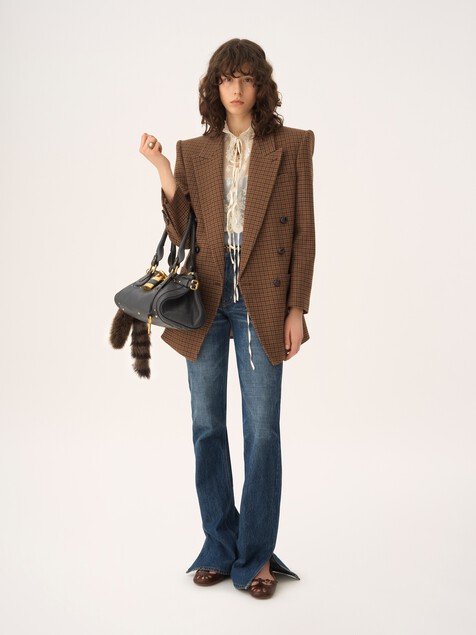 Tailored double-breasted jacket in houndstooth wool