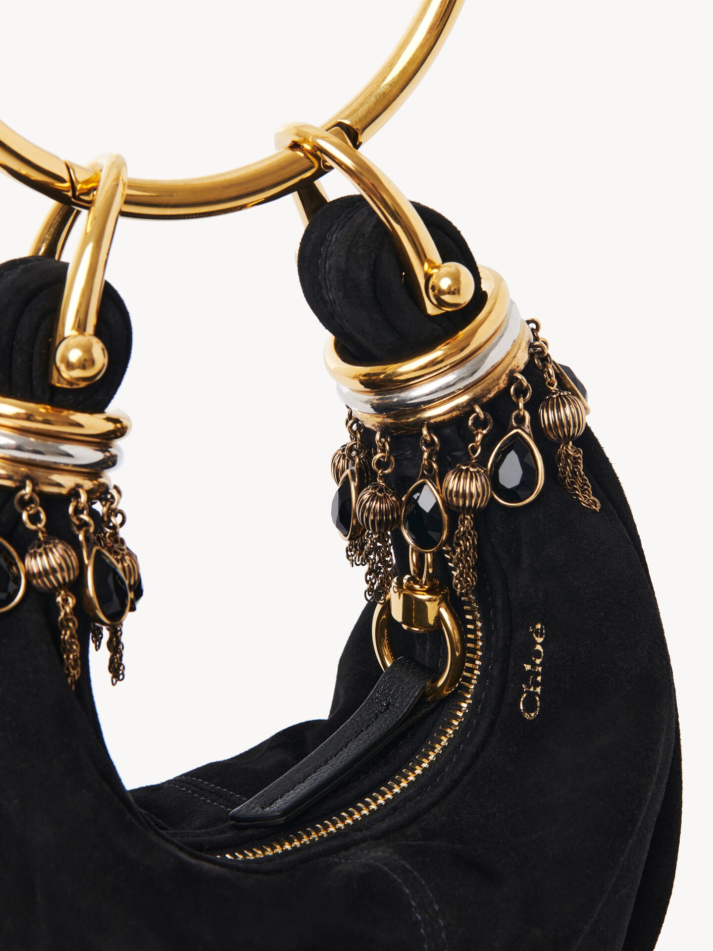 Mini Beaded Bracelet Hobo bag in suede leather - 8