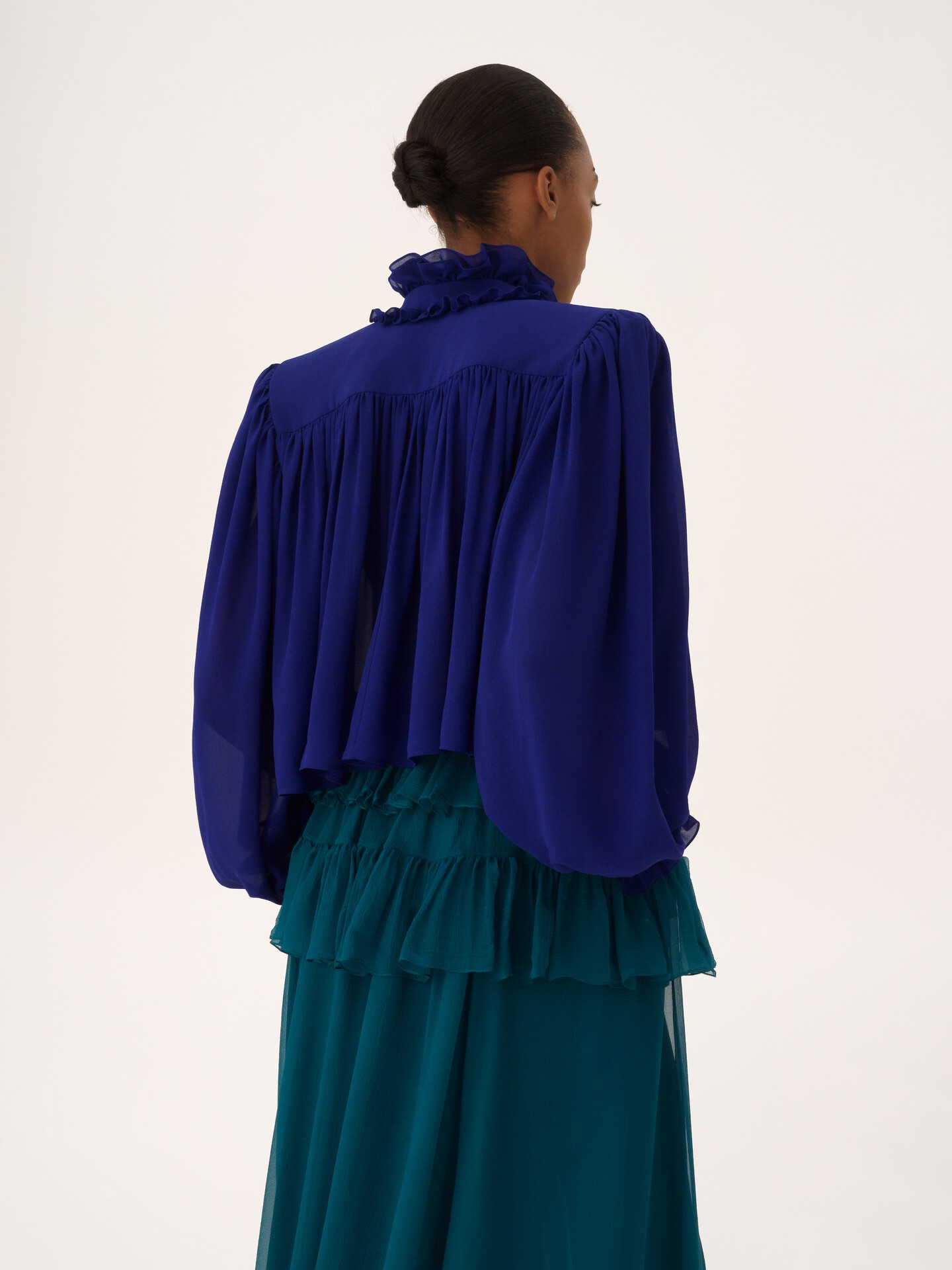 Maxi gathered high-neck top in silk georgette - 7