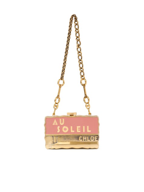 Chlo&eacute; Soleil minaudi&egrave;re with chain in brass & enamel
