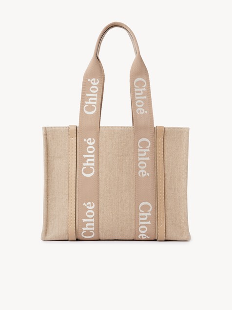 Woody tote bag in linen & leather