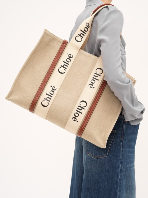 Large Woody tote bag in linen