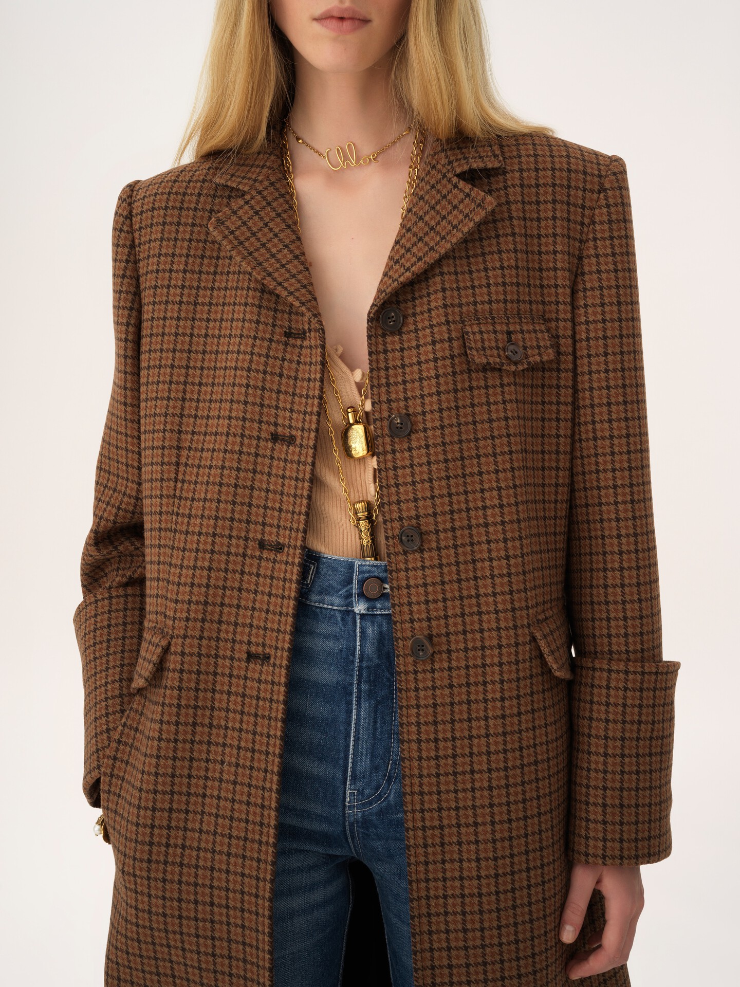 Riding coat in houndstooth wool - 5