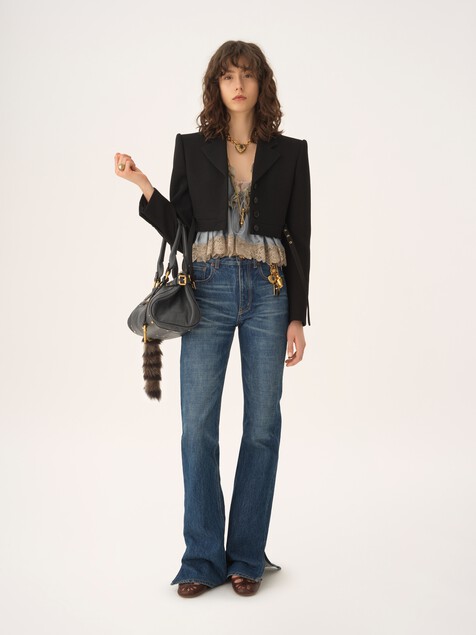 Cropped Spencer jacket in wool cr&ecirc;pe