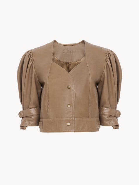 Cropped puff-sleeve leather jacket
