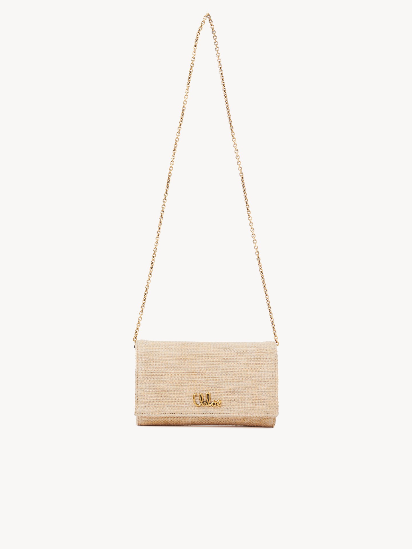 Chlo&eacute; Iconic flap wallet on chain in raffia-effect fibres - 1