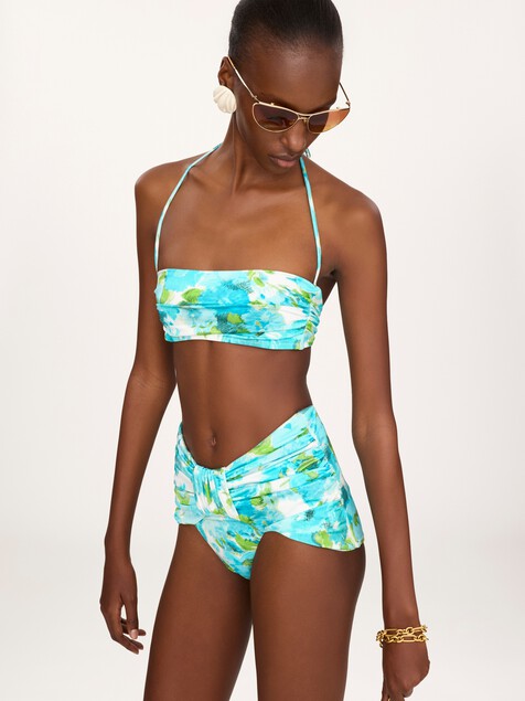 Aqua flower-print halterneck bikini top