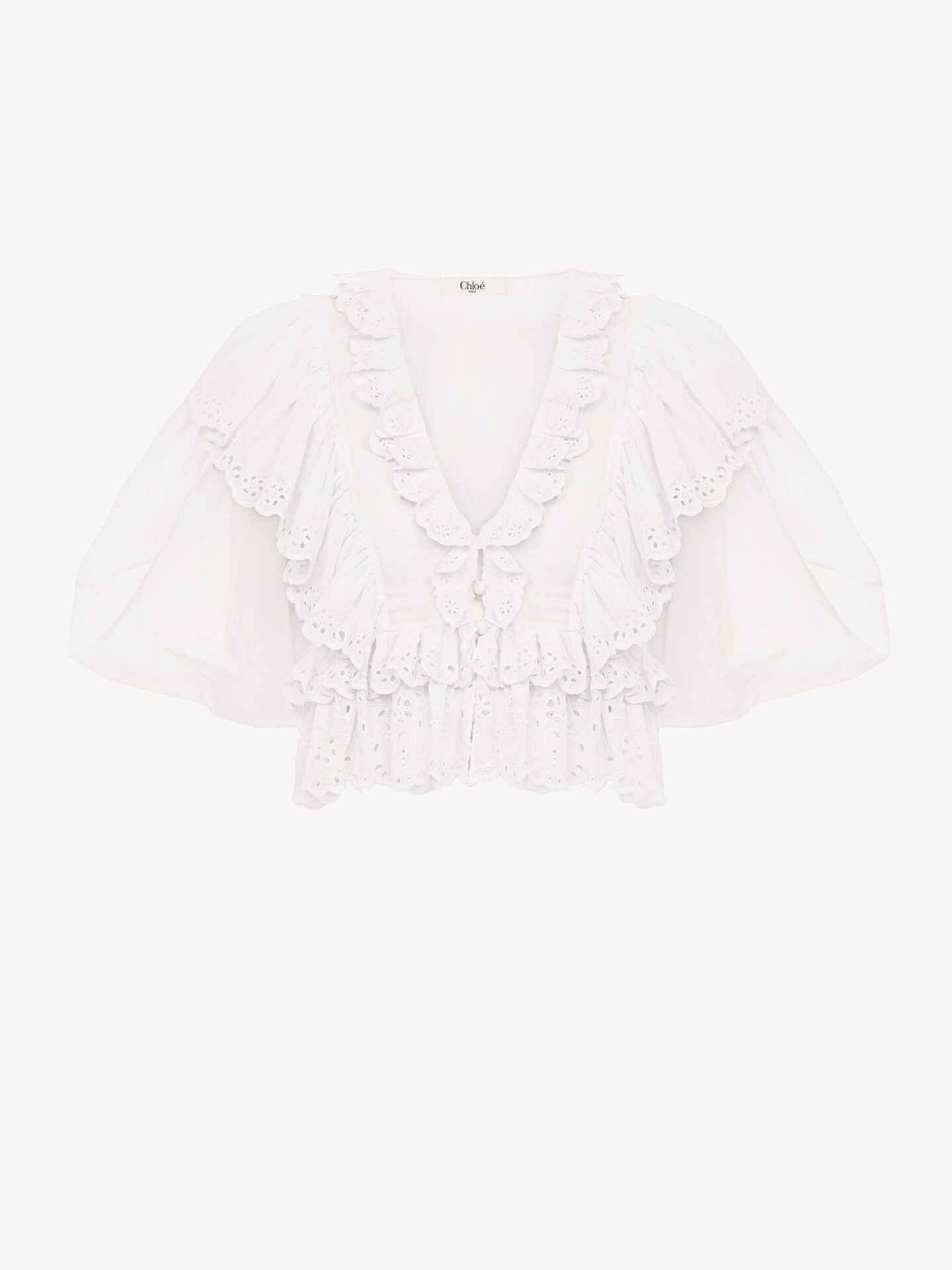 Cropped V-neck ruffle top in cotton voile - 2