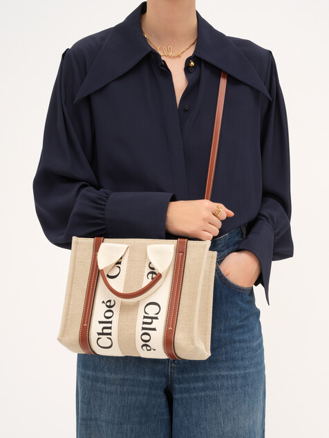 Small Woody tote bag in linen