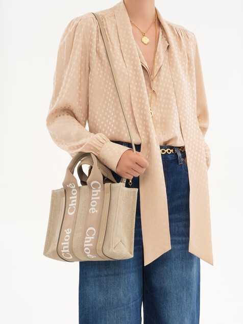 Small Woody tote bag in linen