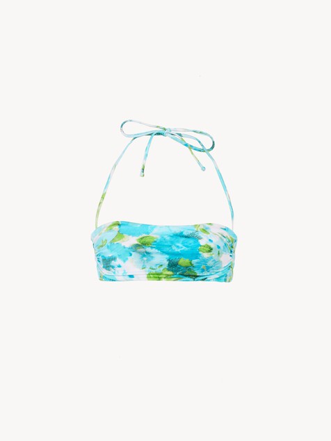 Aqua flower-print halterneck bikini top