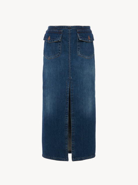 Front-slit midi skirt in denim